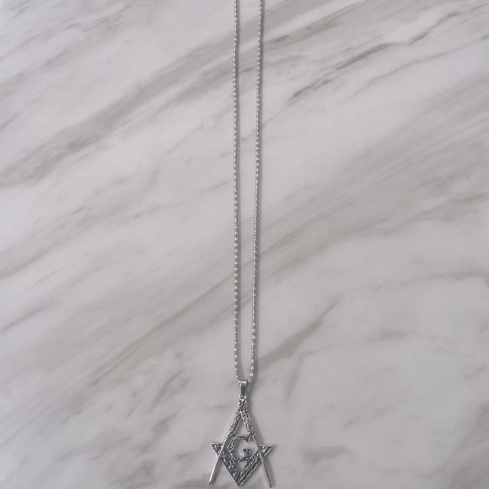 Stainless steel Square and Compass Necklace. Wear to Lodge.